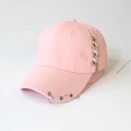 Pink cotton baseball cap with punk style metal rings and chain decoration in side view - S Kids (48CM-52CM) / Chain / Pink