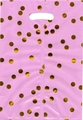 Detailed view of pink plastic gift bag with glossy gold polka dots and die-cut handle - Polka Dot Pink (17*25CM)
