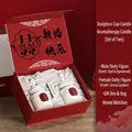Wedding scented candle gift set with sculpture jars in a premium red festive box - Cocoa Liqueur + Ebony Wedding Edition