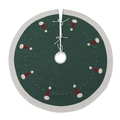 Dark green knitted Christmas tree skirt with white border and festive red hat pattern - Dark Green