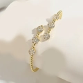 Luxurious golden beaded open bracelet featuring elegant flower-shaped rhinestone clusters - Three Flowers (SL0252-5)