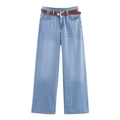 Jeans azzurri a vita alta e gamba larga con cintura in pelle marrone vintage - XS / Jeans azzurri a vita alta e gamba larga con cintura