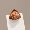 Brown cat ear hair clip with textured tweed ball and soft flocking material for women - Brown Coffee Grid Ball