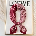 Elegant wine red paisley silk scarf for women with vintage polka dot pattern detail - 70x70cm / Polka Dot Paisley-Red