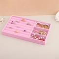 Pink velvet jewelry organizer tray with ring slots and necklace compartments for drawer storage - Ring Slots with 3 Grids / Pink