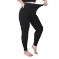 Detail van de elastische hoge tailleband die de rekbaarheid toont voor grote maten dames - 240g Plus Size Polyester Broek / Zwart 9-Punt