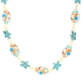 Bohemian shell and blue starfish woven necklace with beige cord for a summer ocean style - Starfish (N-241)