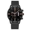 YOLAKO men's fashion watch with black mesh strap and rose gold markers on black dial - Black Dial Black Band Rose Gold Pointer