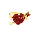 Golden heart napkin ring featuring red rhinestones and a cupid arrow design - Style 8-Gold Arrow Through Red Heart with Rhinestones