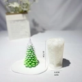 White silicone Christmas tree candle mold with finished green candle 10.7cm tall - Small Cedar Christmas Tree / Milky White