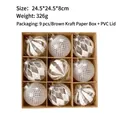 Coffret de 9 boules de Noël transparentes avec motifs blancs dans une boîte kraft - Ensemble de 9 Pièces / 8cm / Argent