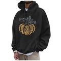 Men's black fleece hoodie featuring a decorative artistic pumpkin print and drawstring hood - S / Black Scroll Pumpkin (52)