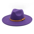 Detail of purple wide brim fedora hat with brown braided leather decorative band - M (56-58cm) / Purple