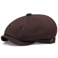 Dettaglio del cappello newsboy marrone con cuciture a otto pannelli e rivetto - Regolabile / Marrone