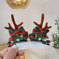Christmas deer antler hair clips with red bows and pine cones on a card - 5# Brown Antler Clip with Christmas Tree & Bow