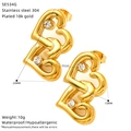 Golden heart-shaped stud earrings with 18k gold plating and zircon inlay details - Heart Rhinestone Pearl Style (SE534G)