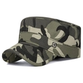 Classic jungle camouflage flat top military cap with square metal side buckle accent - Adjustable (55-60cm) / Camouflage
