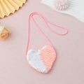 Pink heart-shaped sequin crossbody bag for girls with woven strap and glitter finish - Iridescent Pink Orange