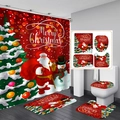 Detail of red Christmas snowman 4-piece bathroom set with shower curtain and non-slip mats - ZXS-05/Red Christmas