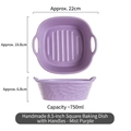 Ceramic square bowl with handles in foggy purple finish, 750ml capacity with wave texture - Misty Purple 8.5 Inch Square Bowl