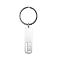 Silver stainless steel rectangular keychain with hollow geometric stripe design - Letter E
