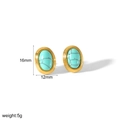 Detalle de pendientes ovalados de turquesa de 16x12mm con peso y medidas indicadas - Estilo de Turquesa Engastada con Marco (TE6864-BL-G)