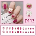 Press-on nail set D113 with pink bow and heart designs for reusable manicures - D113 (Glue Type)