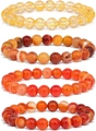 Set of 4 natural stone bead bracelets in yellow, orange, brown, and red tiger eye - 8mm 4pcs Red Agate & Yellow Crystal Beaded Bracelet Set