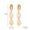 Golden shell drop earrings with faux pearls, 6.5cm length, for beach vacation style - Metal Shell Style (E2408-1)