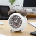Klassieke wit en bruine wekker met dubbele bel en stil uurwerk voor nachtkast - 18 Koffie