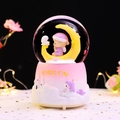 Pink unicorn crystal ball music box with castle base and Dream lettering for gifts - -032 Pink Base / Medium 80mm Light + Music