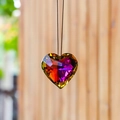 Multicolor heart crystal suncatcher pendant with iridescent faceted rainbow finish - 30MM / Purplish Red
