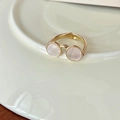 Unique gold glasses-shaped ring with white shell discs in an adjustable open design - Adjustable Open / Gold Eyes Mother of Pearl Style (J3291)