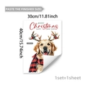 Close-up of golden retriever Christmas sticker with dimensions showing 30x40cm size - Golden Retriever with Reindeer Horns / 30x40cm/1 Sheet
