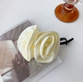 Elegant beige fabric flower hair claw clip with black plastic grip for women's styling - Beige Satin Rose Claw Clip (Style 30)