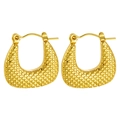 Vintage 18K gold-plated U-shaped stainless steel earrings with textured diamond pattern - Widened U-Shape Rhombus