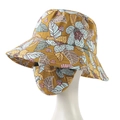 Damen Sonnenhut mit Blumenmuster, breiter Krempe und integrierter Gesichtsmaske - L (58-60cm) / Gelb