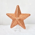 Rose gold five-pointed star tree topper with glitter finish and spiral base - Solid Rose Gold