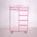 Présentoir à bijoux rose en métal avec haut en cœur et crochets pour colliers - Porte-boucles d'oreilles et colliers-Rose