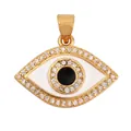 Gold plated copper evil eye pendant charm with white enamel and sparkling zircons - White Black Enamel CZ M916884-White
