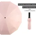 Pink automatic folding umbrella with 12-rib frame and sun-blocking black coating - Black Glue Sun Rain Coating / 12 Ribs Extra Large / Light Pink