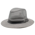 Herren Fedora Hut in Grau mit atmungsaktivem Netzgewebe und schwarzem Lederband - M (56-58cm) / Grau