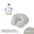 Peluche pingouin gris clair 2-en-1 et oreiller de cou en forme de U au design convertible - Manchot Gris Enfant / Sac Individuel