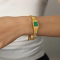 Pulsera para hombre bañada en oro estilo reloj con piedra malaquita verde y circonitas - Turquesa Color Oro (14+3cm)