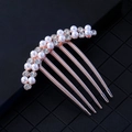 Rose gold hair comb featuring two rows of elegant white pearls and sparkling rhinestones - Rose Gold Double Row Pearl Style 13