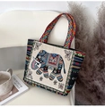 Ethnic embroidered canvas tote bag with colorful elephant pattern and geometric straps - Light Blue Elephant