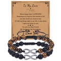 Infinity tiger eye and matte onyx couple bracelets with To My Love greeting card - Tiger Eye Stone + Matte Stone Bracelet