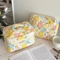 Quilted cotton cosmetic bag set with colorful mosaic cartoon prints and sturdy handles - Multicolor Patchwork