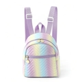 Mini quilted PU leather backpack with pastel rainbow gradient and golden zippers - Rainbow Macaron Quilted