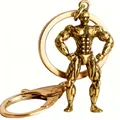 Porte-clés culturiste doré avec pendentif athlète musclé et anneau métallique - Culturiste Posing-Bronze Antique (KC036g)